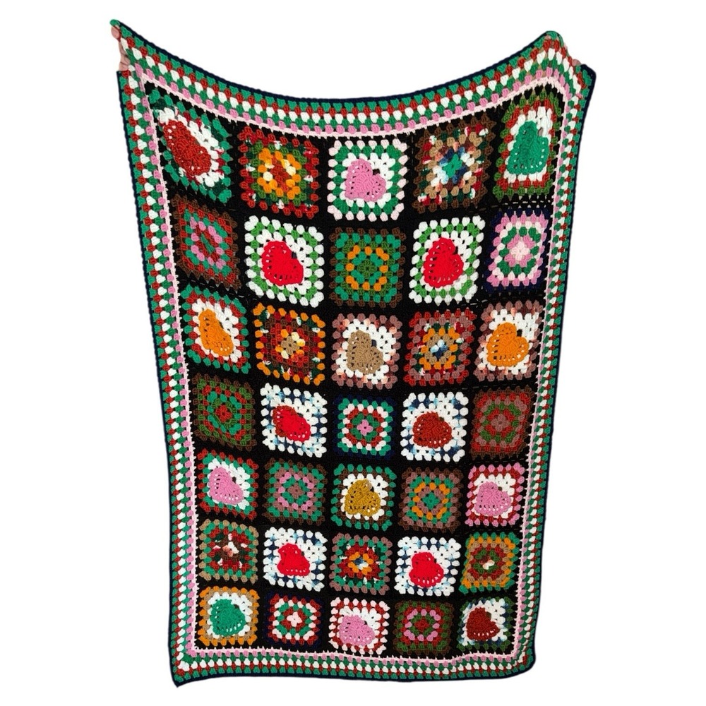 Vintage Granny‎ Square Crochet Afghan Handmade Cottage Core 56"x40" Blanket Reto